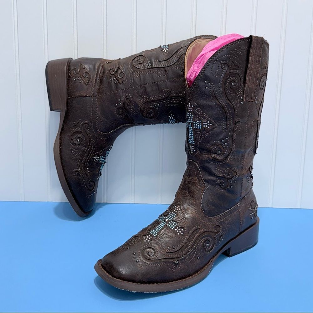 ROPER VINTAGE BROWN FAUX LEATHER WOMEN BOOTs SIZE 7.5